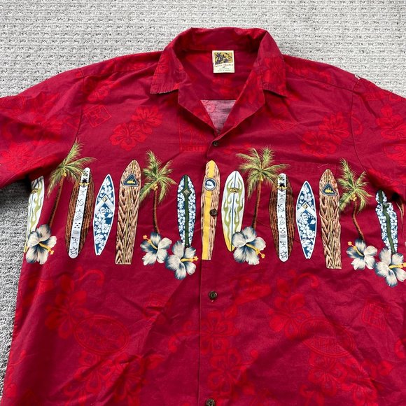 Vintage Winnie Fashion Hawaiian Shirt Men Extra Large XL Red Surf Boards Floral - Picture 3 of 12